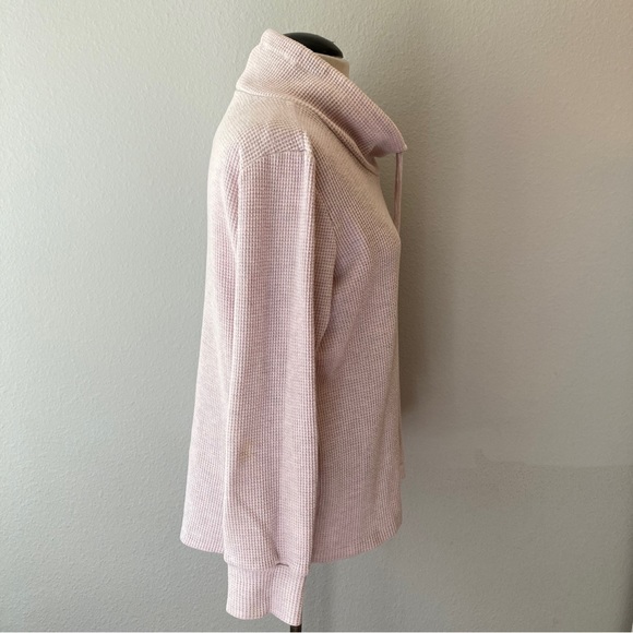 Straight Down Heathered Pink Waffle Drawstring Neck Sweater L - Picture 4 of 9